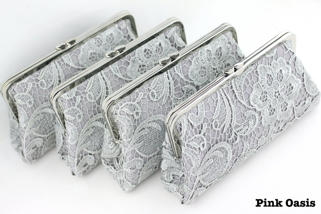 Handmade Grey Lace Bridesmaid Clutches | PINKOASIS