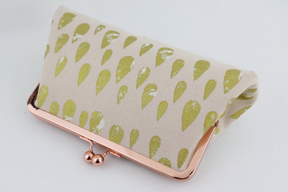 Rose Gold Kisslock Clutch, Gold Teardrop on Blush Pink Clutch