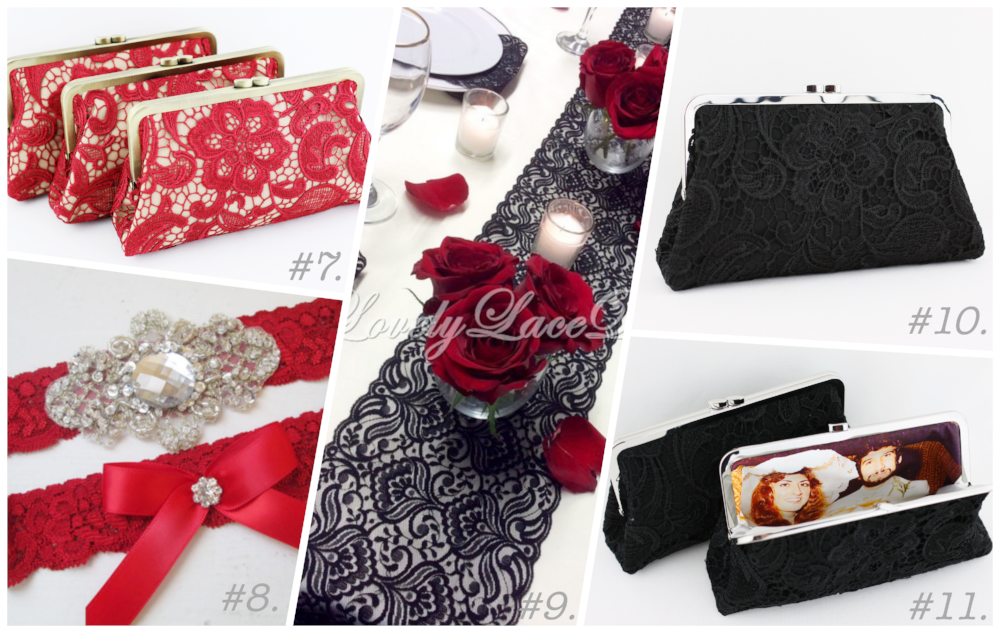 Black & Red Lace Wedding Decoration and bridesmaids gifts