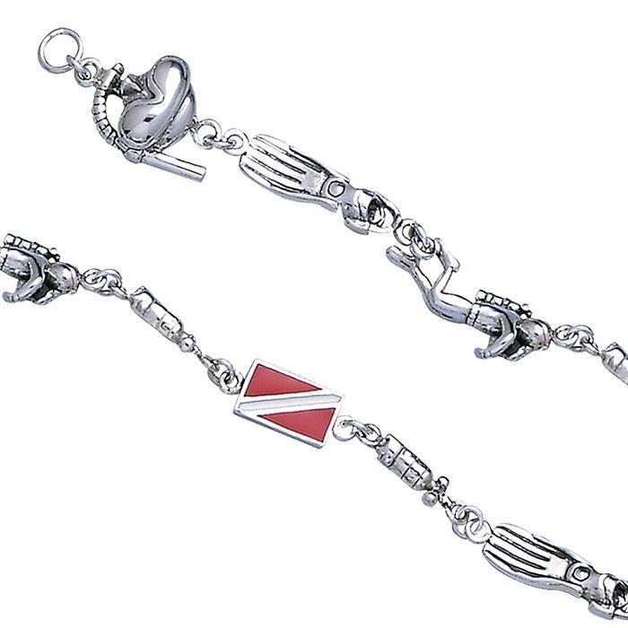 Dive Flag Sterling Silver Link Bracelet - Scuba Diving Addicts