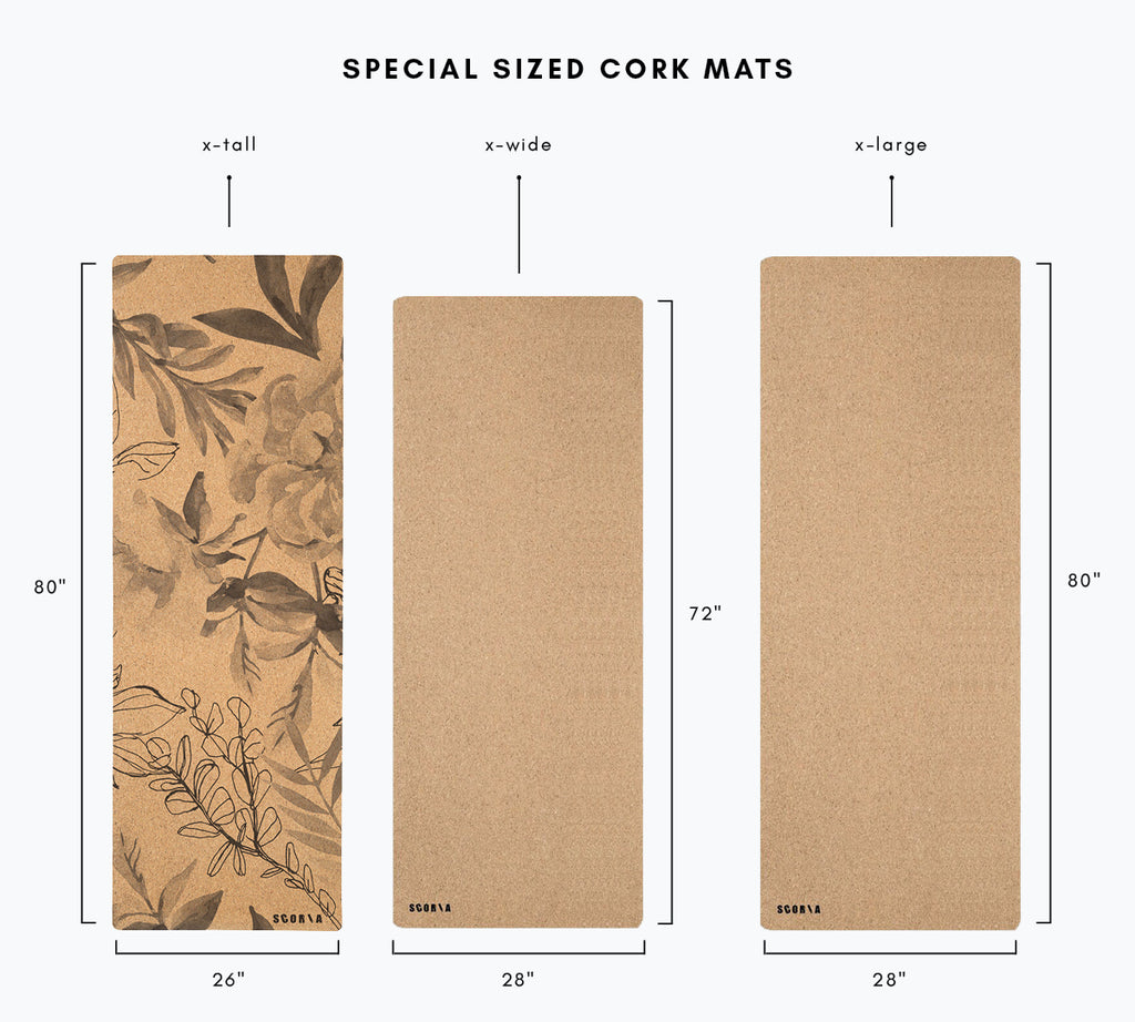 Special size yoga mat comparison between x-tall, x-wide and x-large cork mats