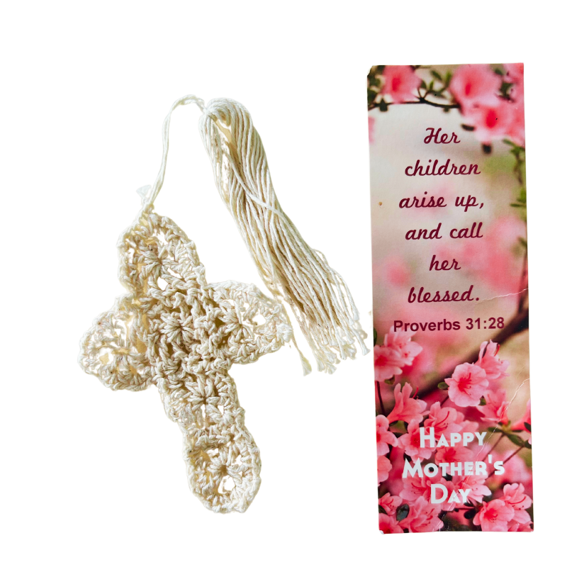 24 Sets of Crocheted Crosses with Pin Floral Mother's Day Scripture Bookmarks