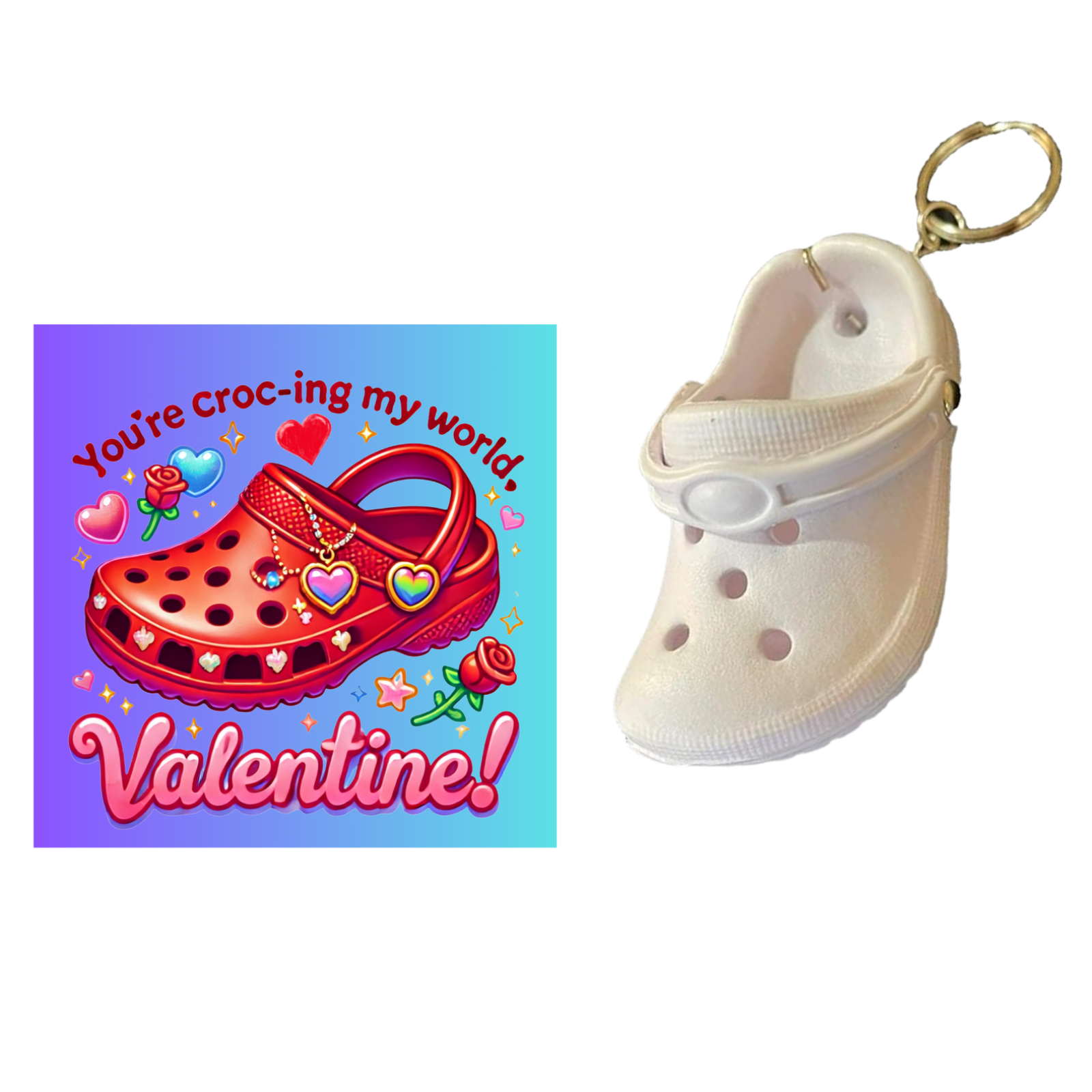Customizable White Clog Shoe Keychains with Valentine Exchange Cards, Set of 12