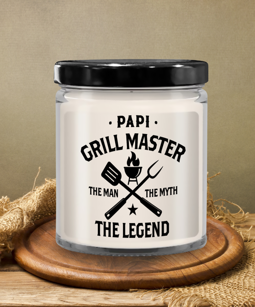 Papi Grillmaster The Man The Myth The Legend Candle 9 oz Vanilla Scented Soy Wax Blend Candles Funny Gift