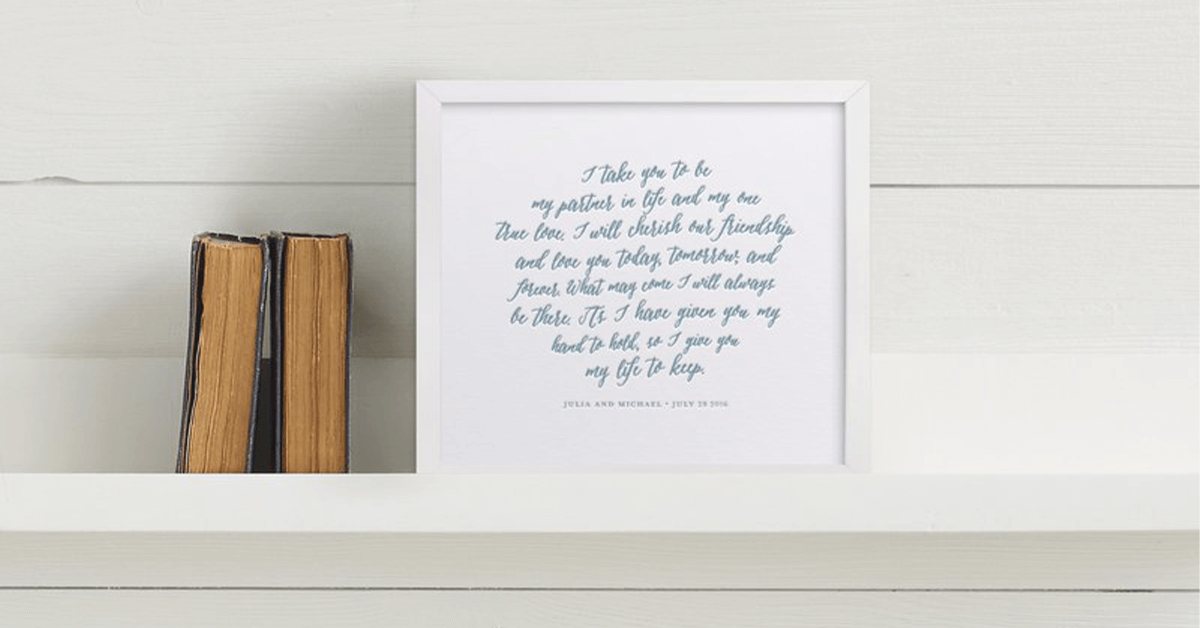 Vows printed and framed