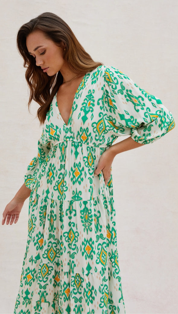 FIONA DRESS - GREEN PRINT