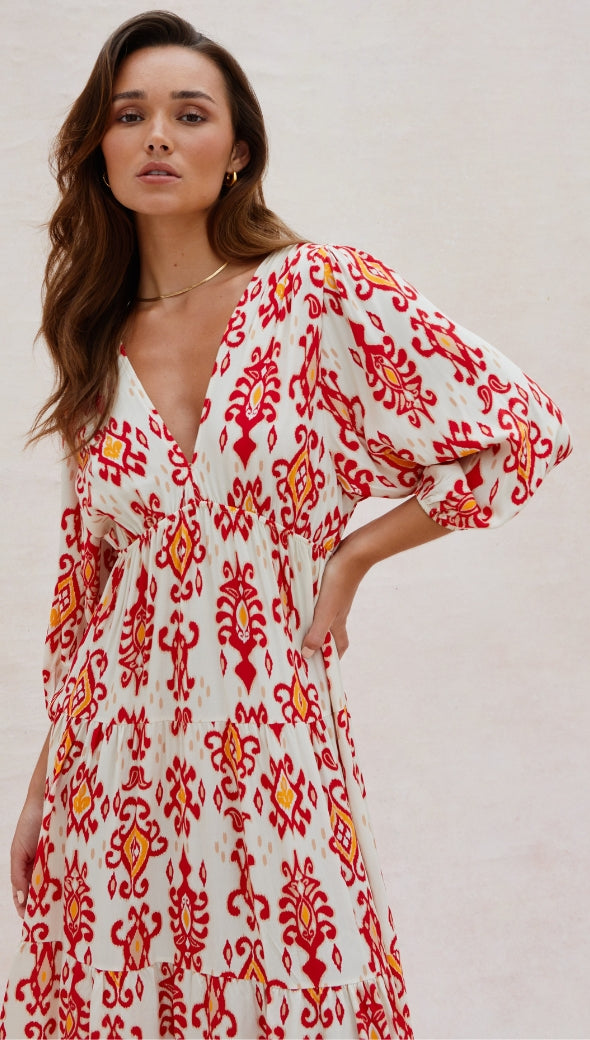 FIONA DRESS - RED PRINT