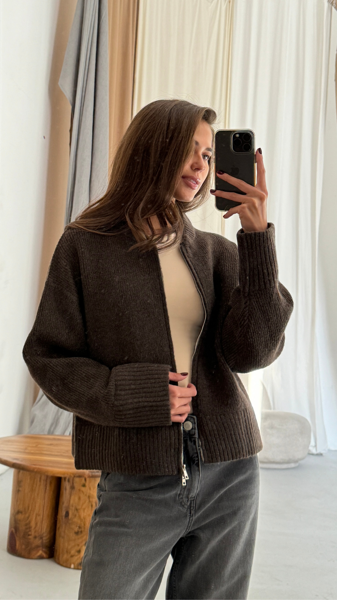 ZOEY ZIP CARDIGAN - DARK ESPRESSO