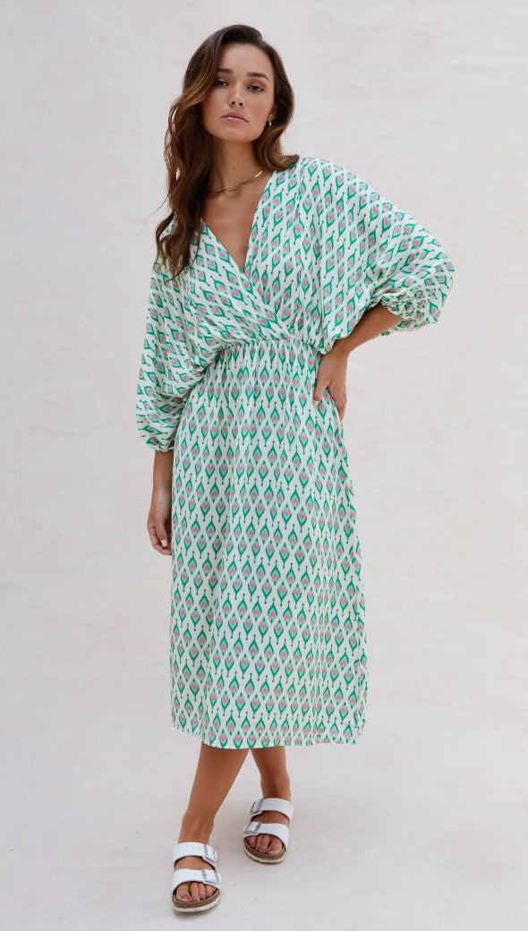 LERA PRINT DRESS - GREEN PRINT