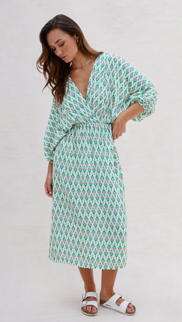 LERA PRINT DRESS - GREEN PRINT