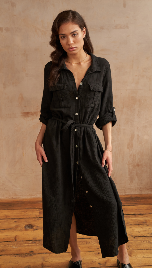 CASSIS SHIRT DRESS - BLACK