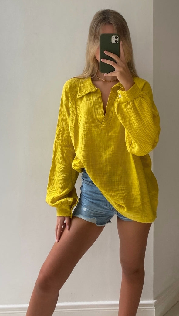 CATALINA POLO COLLAR TOP - LEMON