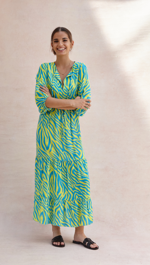 TEAGAN DRESS - TURQUOISE LIME PRINT