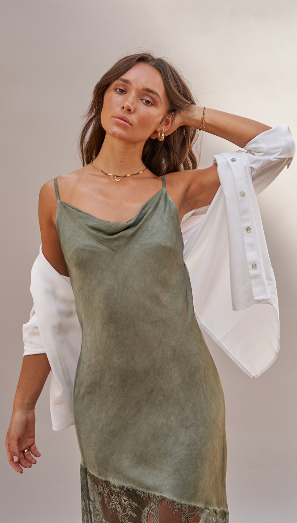 SANDRINE SLIP DRESS - KHAKI