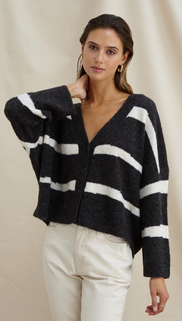 POLINA CARDIGAN - DARK GREY IVORY