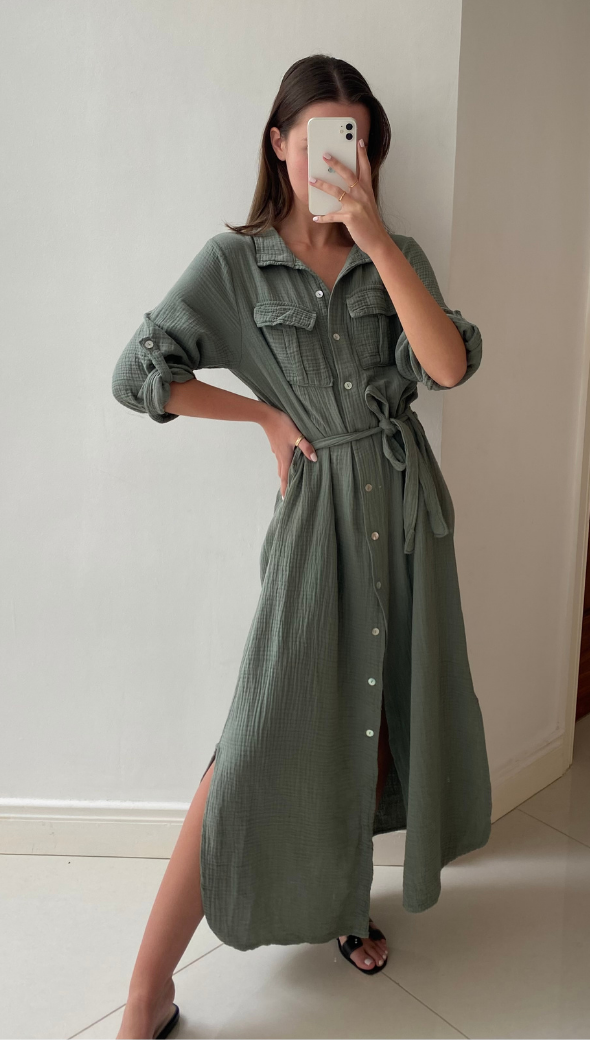 CASSIS SHIRT DRESS - KHAKI