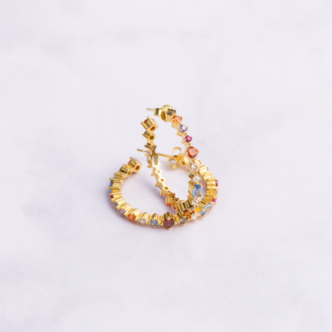 Rainbow Stone Hoop Earrings