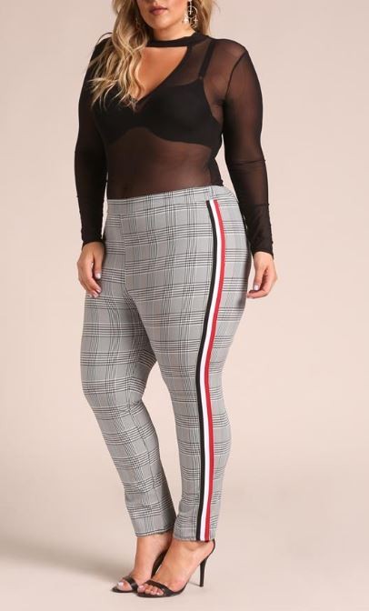 plaid pants with stripe on side