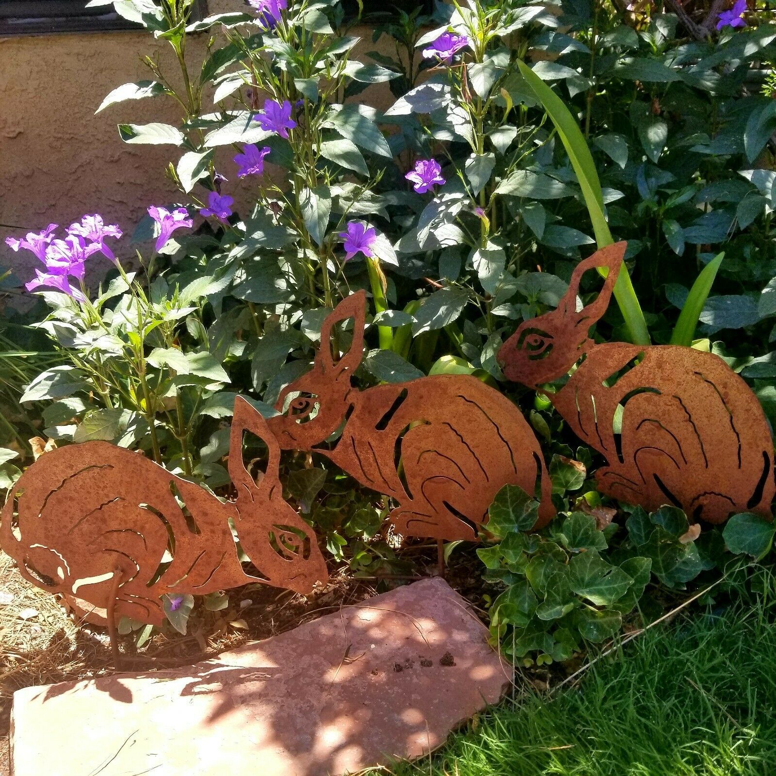 Set Of 3 Metal Garden Rabbit Silhouette Stakes City Farmhouse Antiques