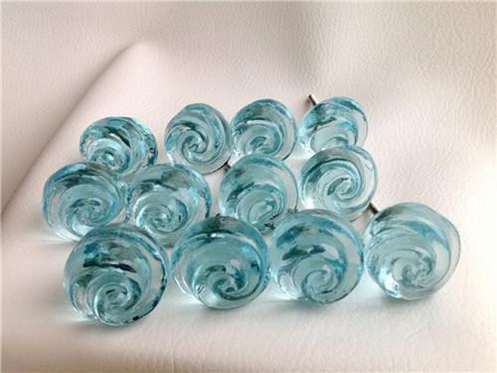 Chic Shabby Aqua Blue Glass Swirl Cabinet Furniture Knobs Set of 12 (s