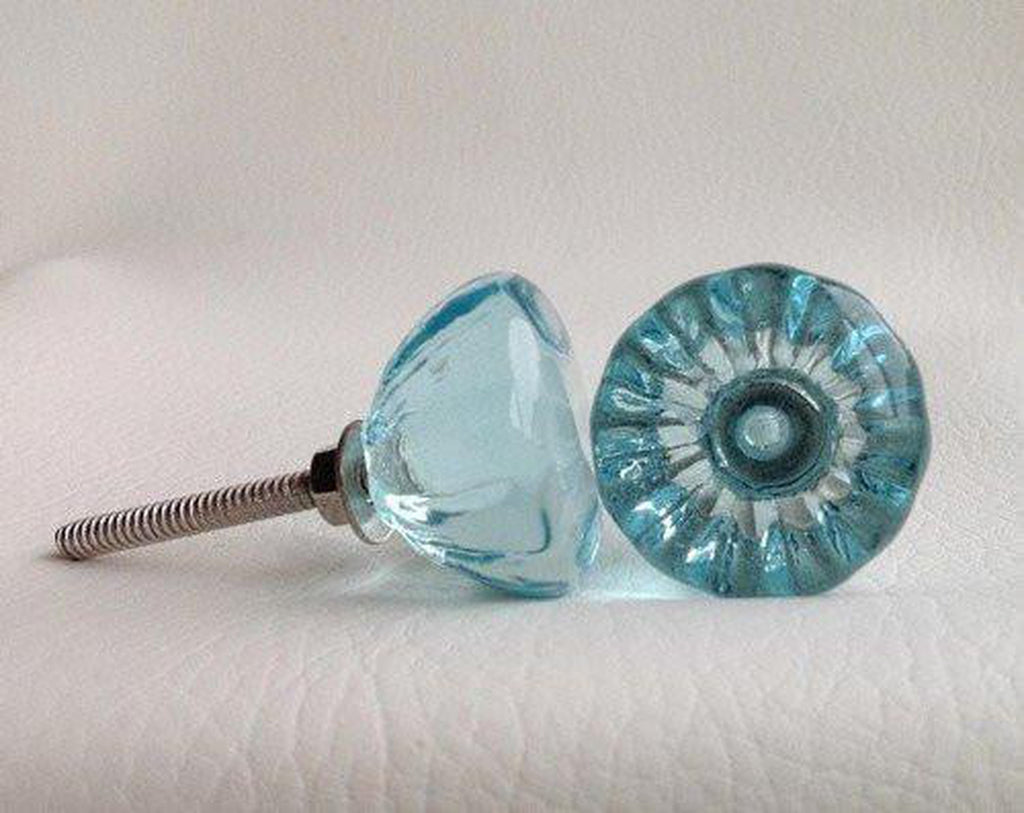 Antique Vintage Style Aqua Glass Crystal Knobs Pulls 11/4