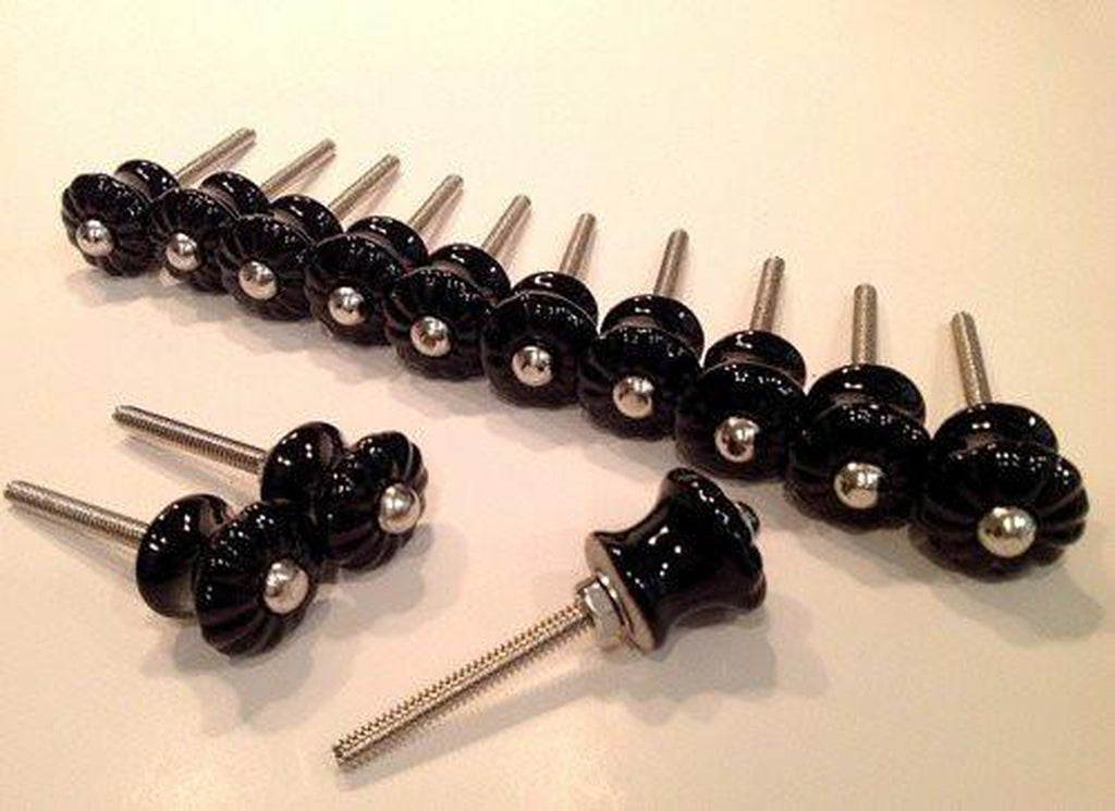 Mini Black Porcelain Knobs Small Drawer Pulls Set of 10 Dwyer