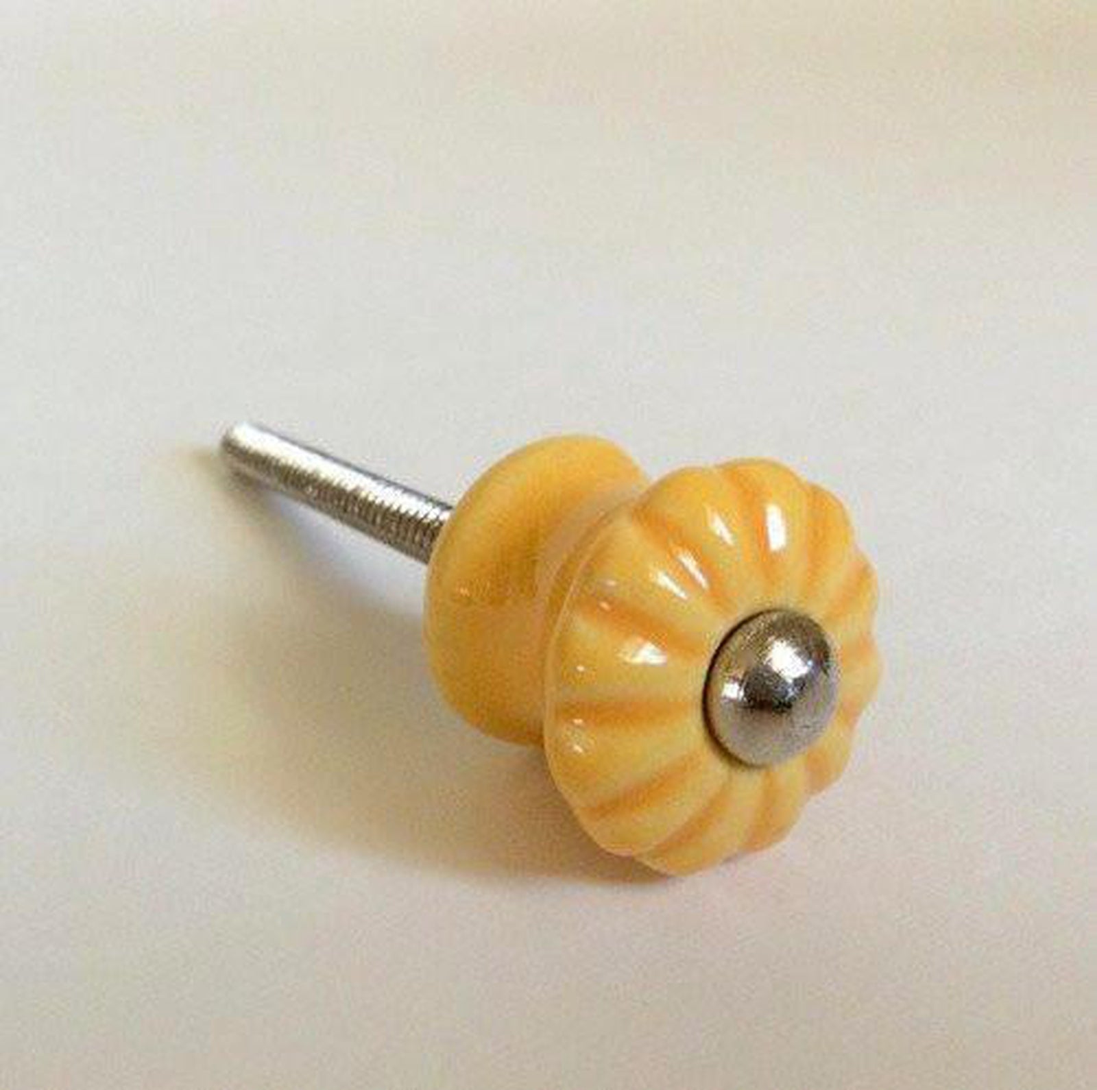 Mini Scalloped Yellow Gold Porcelain Knobs Drawer Pull .9 Inch