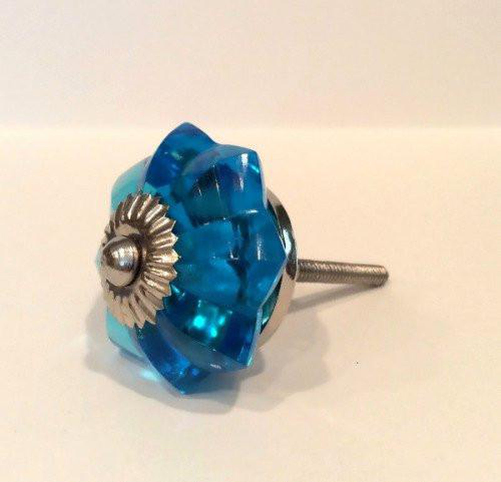 Turquoise Blue Glass Flower Cabinet Knobs Dresser Drawer Pulls