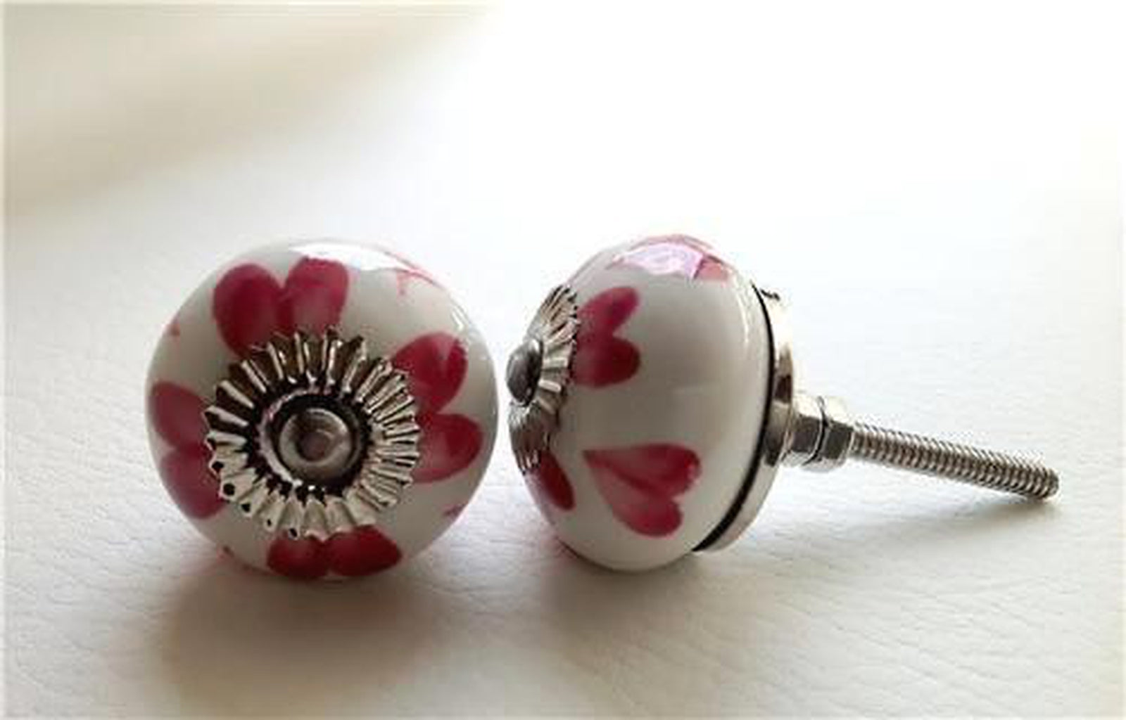 Two-tone Pink Hearts on White Porcelain Cabinet Knob or ...