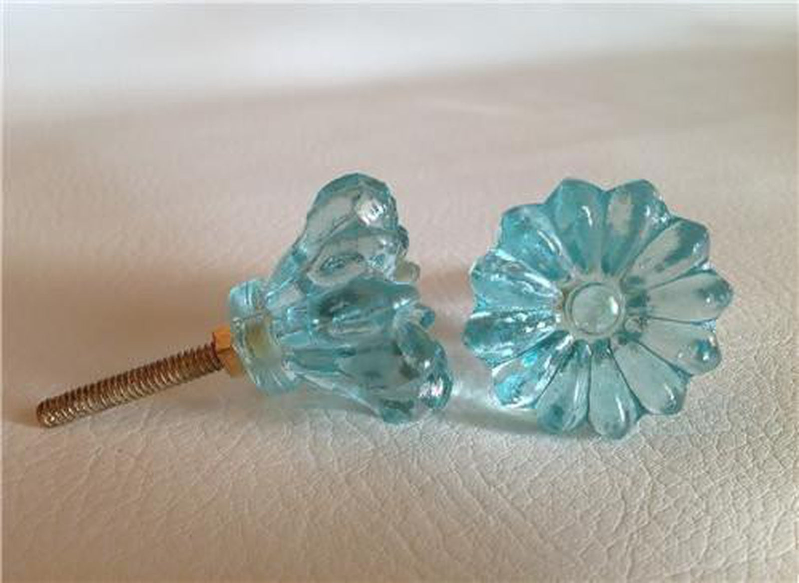Soft Aqua Blue Daisy Glass Crystal Cabinet Knobs Drawer Pulls