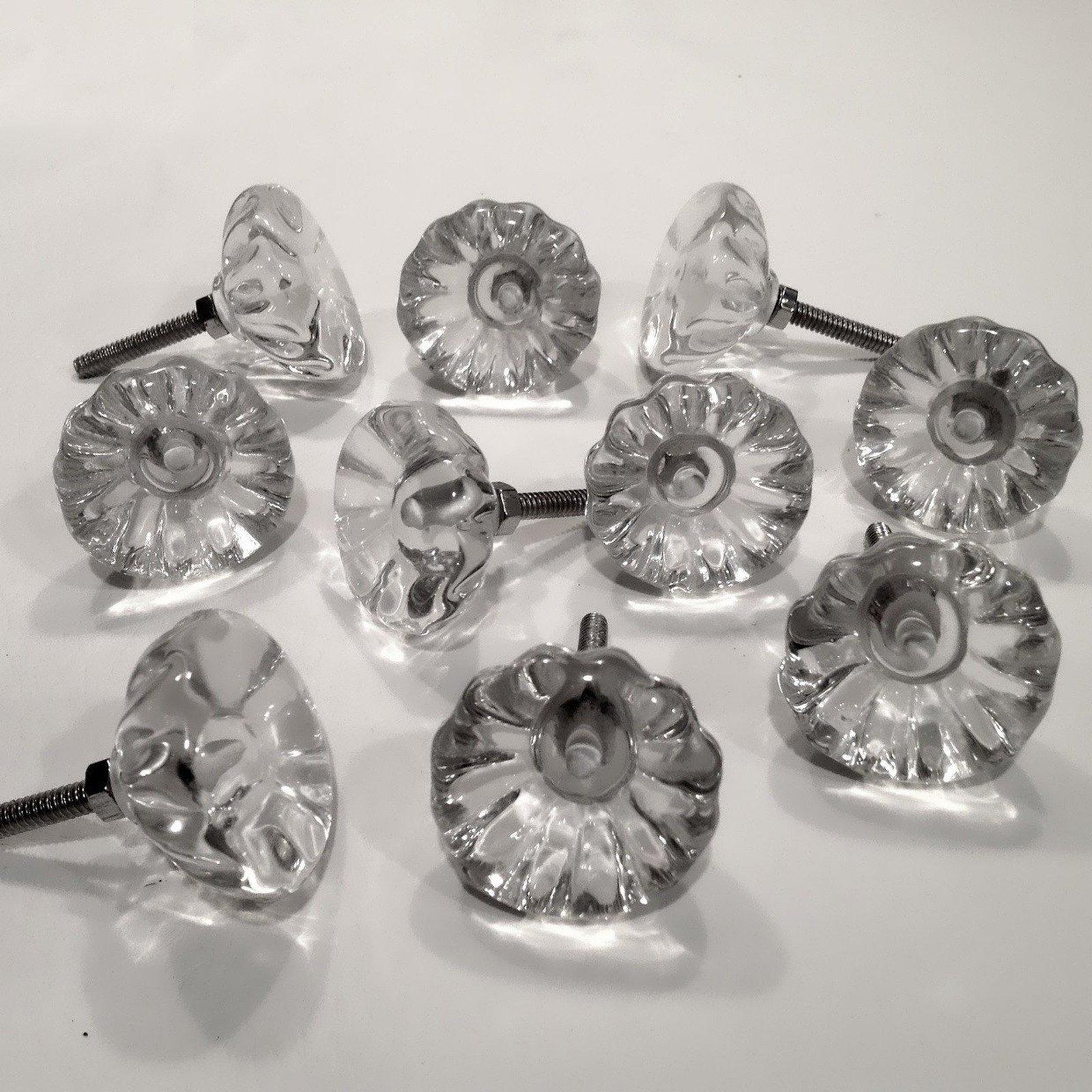 5 Antique Vintage Style Clear Glass Cabinet Knobs Pulls 1 3 8 S
