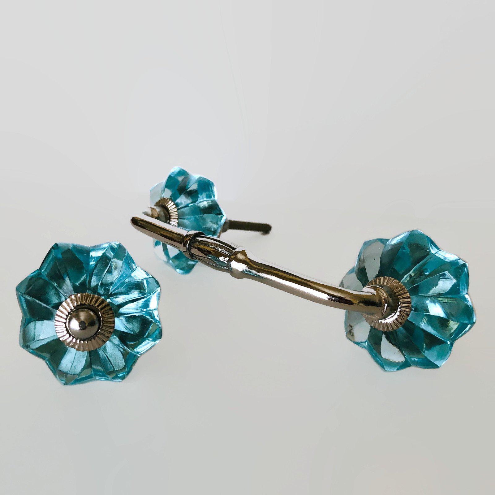 Aqua Blue Glass Flower Cabinet Knobs Dresser Drawer Handles