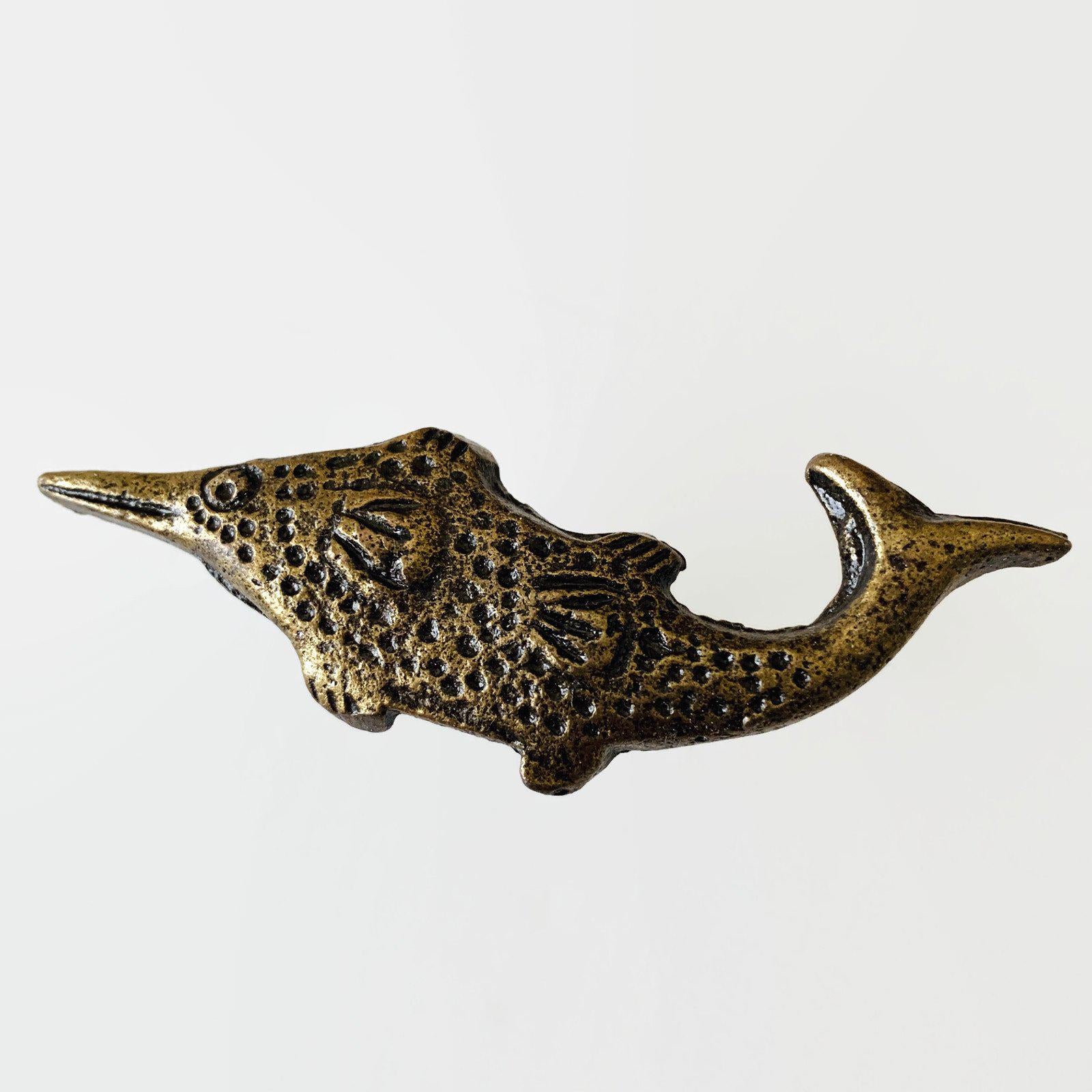 Brass Shark Fish Cabinet Knobs Drawer Pulls Coastal Nautical