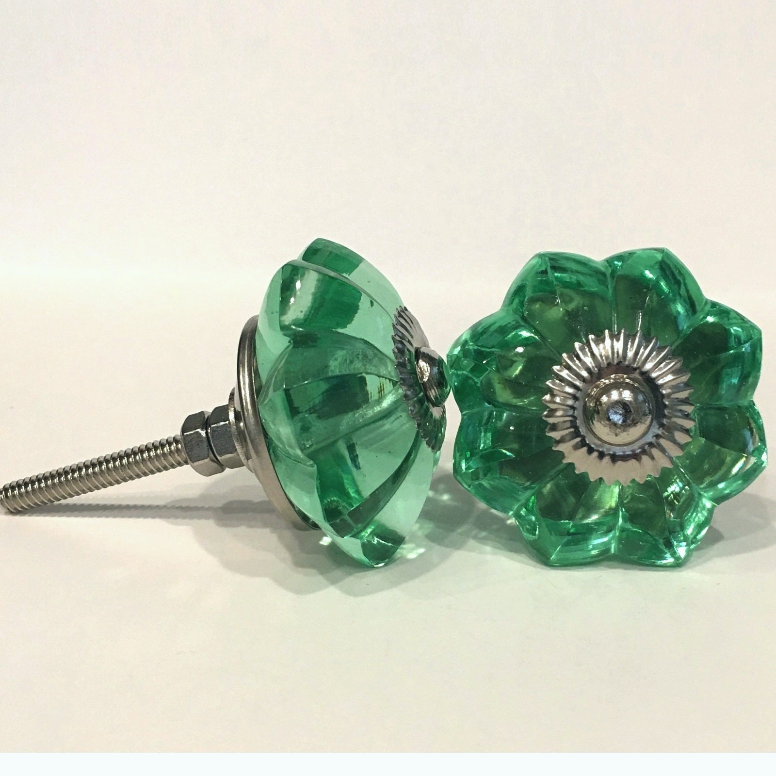 Mint Green Glass Flower Knobs Dresser Drawer Pulls 1.75 Inch