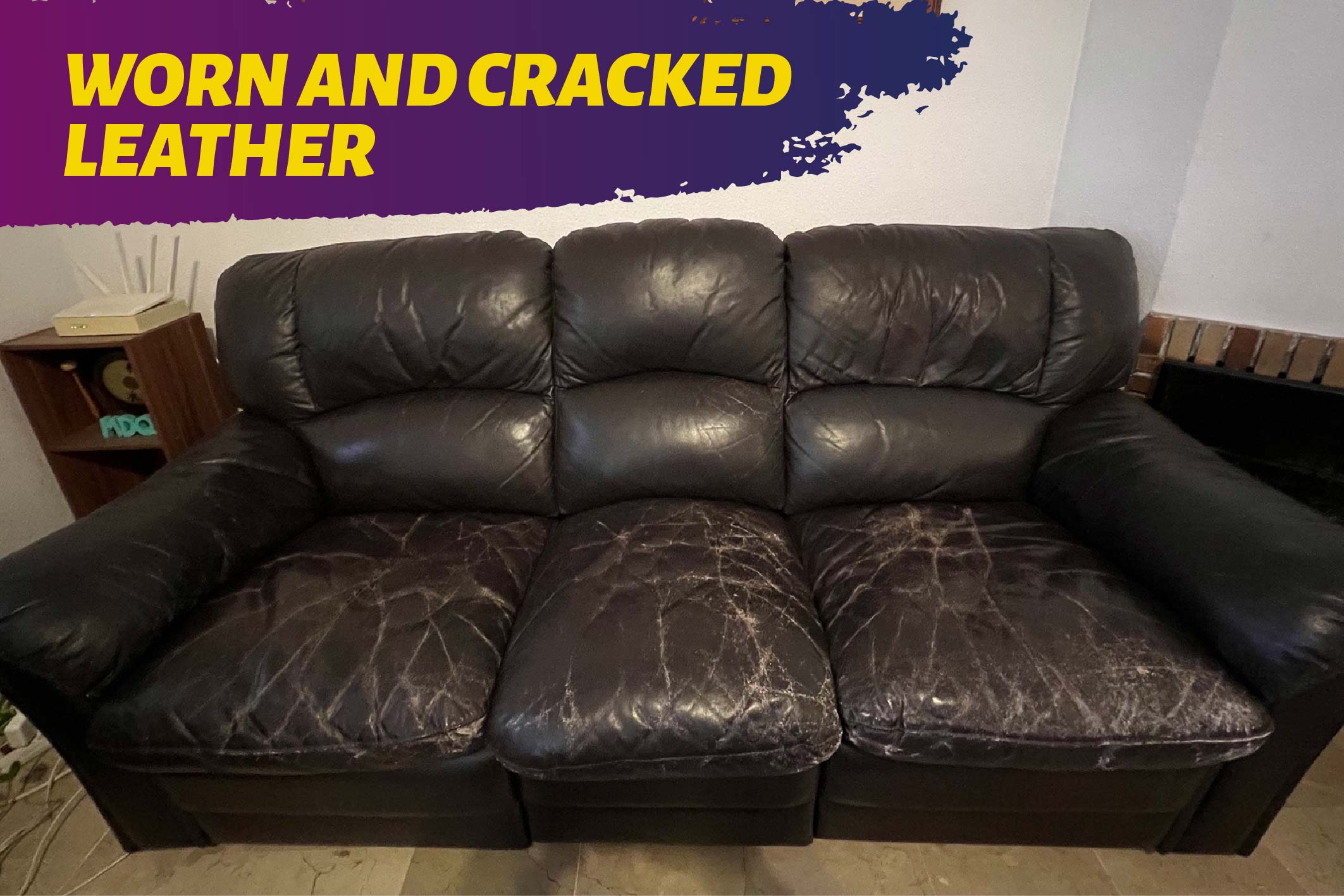 Added leather honey conditioner to middle couch, ruined it. All the cracks  are black, and it's extremely rough. How can I fix it? : r/fixit