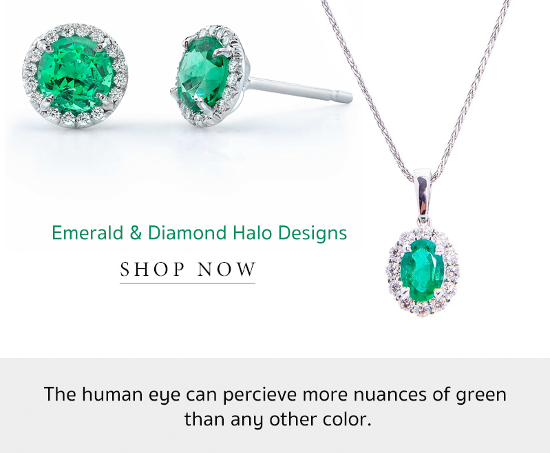 emerald halo stud earrings and halo pendant