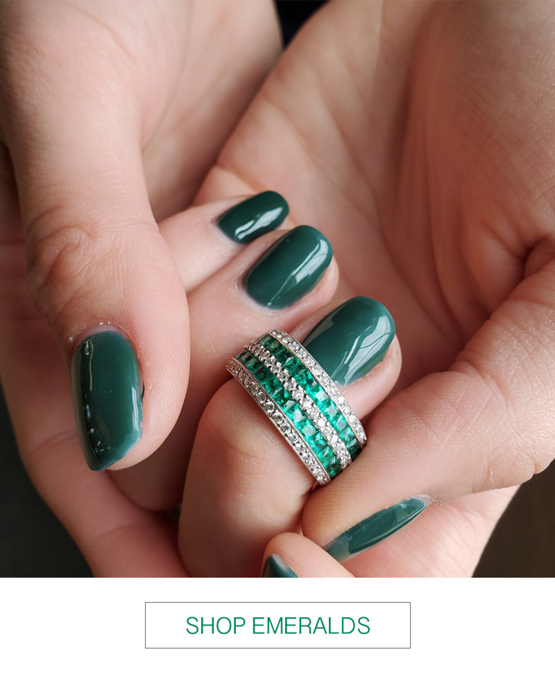 emerald diamond double row band ring