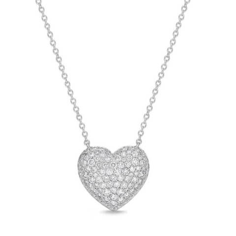 Memoire 18k White Gold Puffed Heart Diamond Necklace