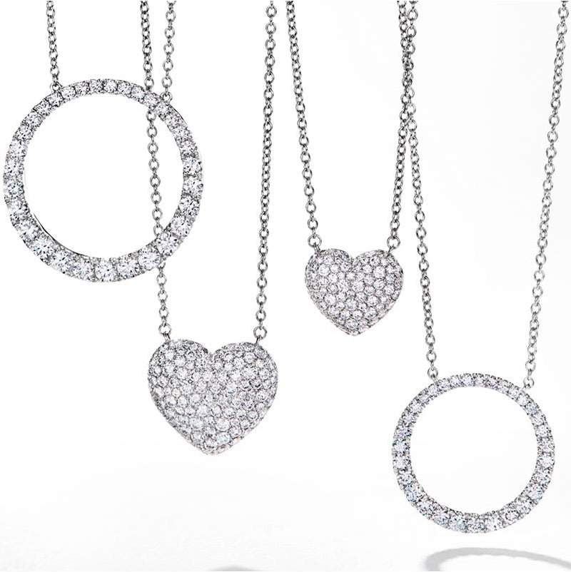 diamond circles and heart pendants