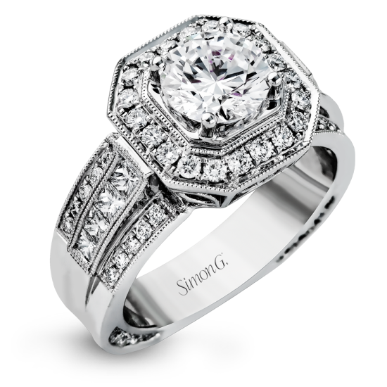 Simon G Passion Collection Round Center Square Halo Engagement Ring N