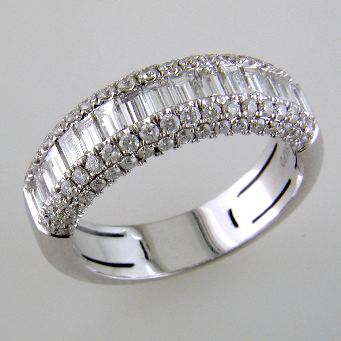 Round And Baguette Diamond Prong Set 18k White Gold Wedding Band Ring Nagi Jewelers