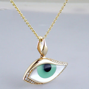 Kabana Kalo Mati 14k Yellow Gold Green Evil Eye Diamond Pendant NPCF47 ...