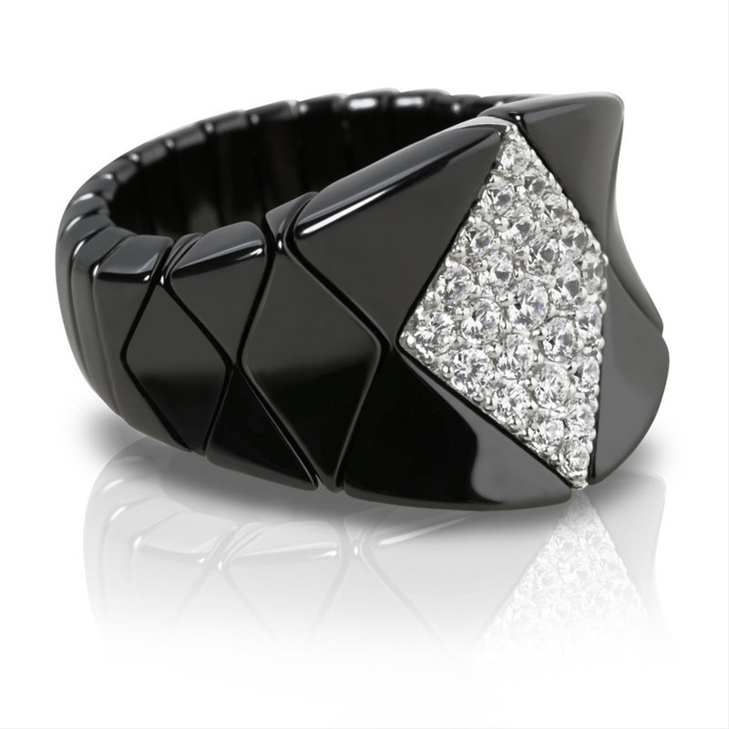 Roberto Demeglio Diva Elastic Stretch Ring in Black Shiny Ceramic with ...