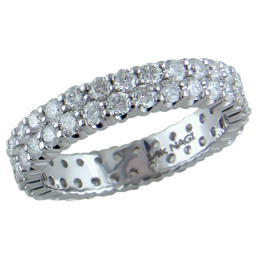 Double Staggered Row Diamond Eternity Band Ring 14K White Gold 1.50 ca ...