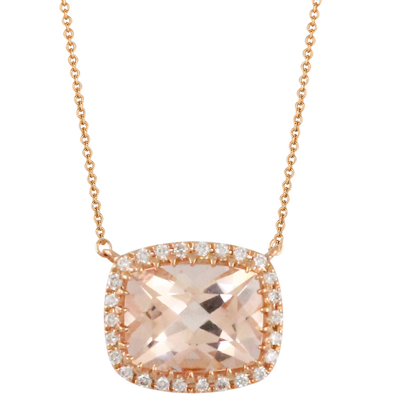 Doves 18K Rose Gold East/West Morganite Necklace with Diamond Halo N90 ...