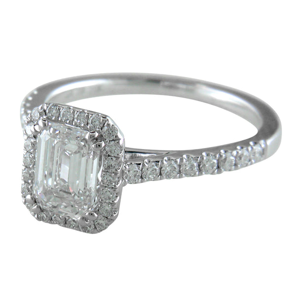 Emerald Cut Diamond Halo White Gold Engagement Ring – NAGI