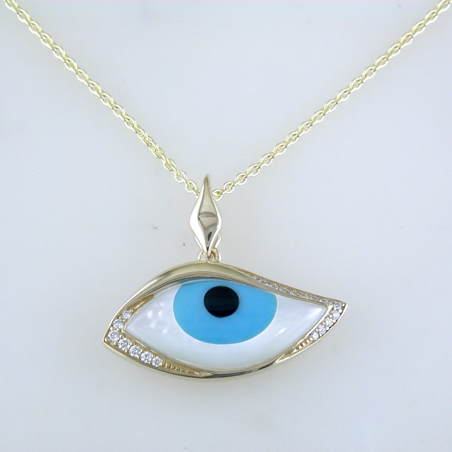 Kabana Kalo Mati 14K Yellow Gold Blue Evil Eye Diamond Pendant with Tu ...