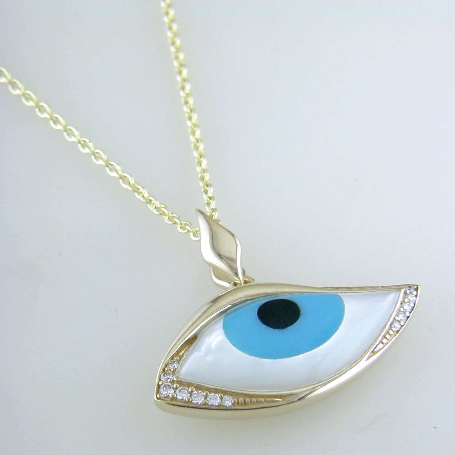 Kabana Kalo Mati 14K Yellow Gold Blue Evil Eye Diamond Pendant with Tu ...