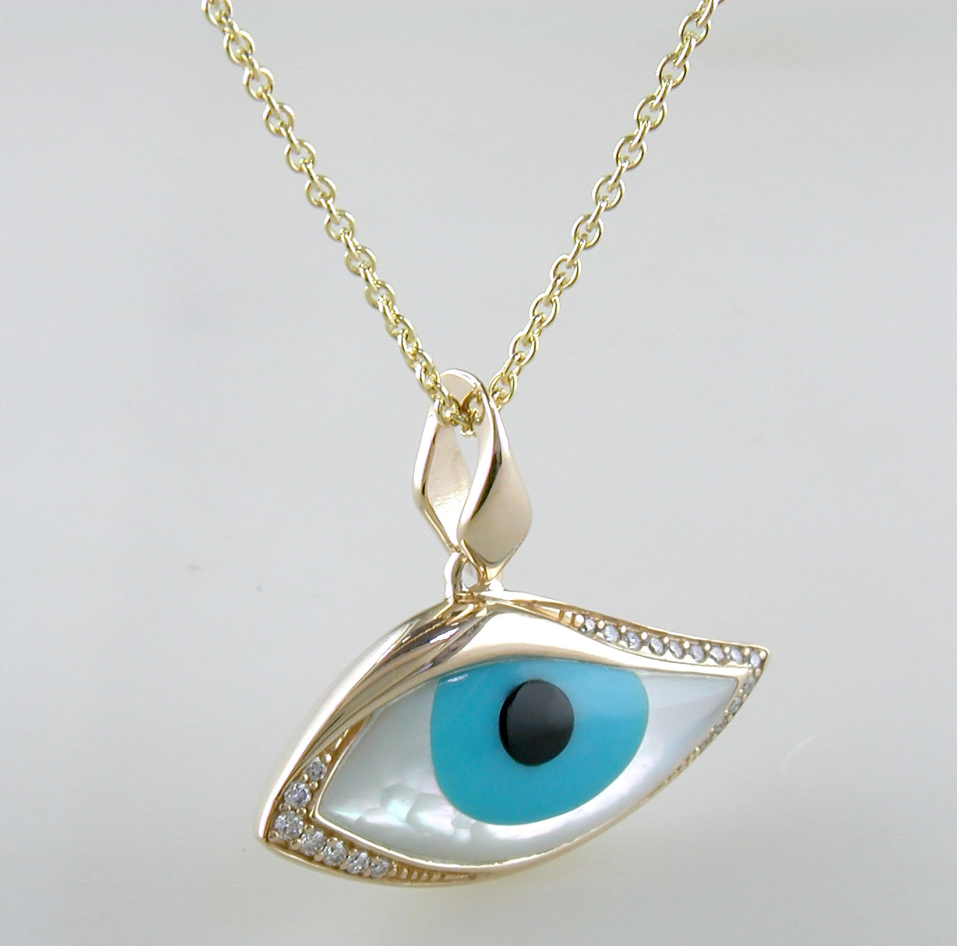 Kabana Kalo Mati 14K Yellow Gold Blue Evil Eye Diamond Pendant with Tu ...