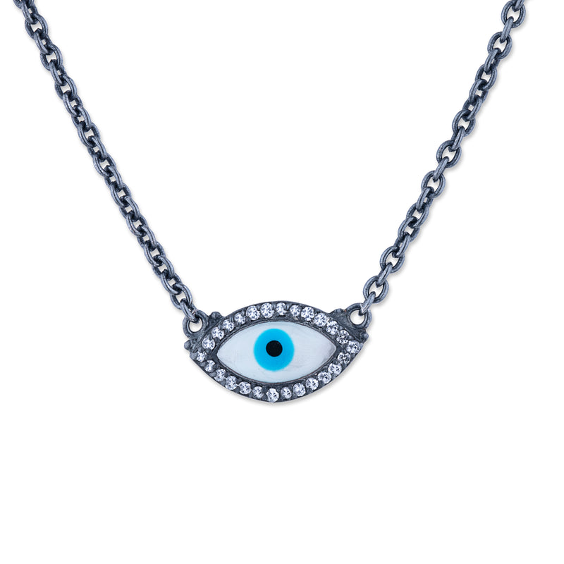 Lika Behar Evil Eye Necklace Oxidized Silver With White Sapphires Nagi 7387